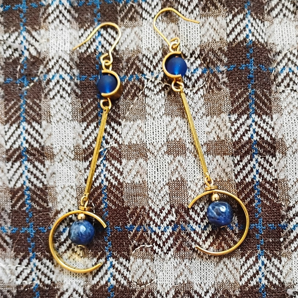Handmade 'C Curve' Earrings in Sodalite